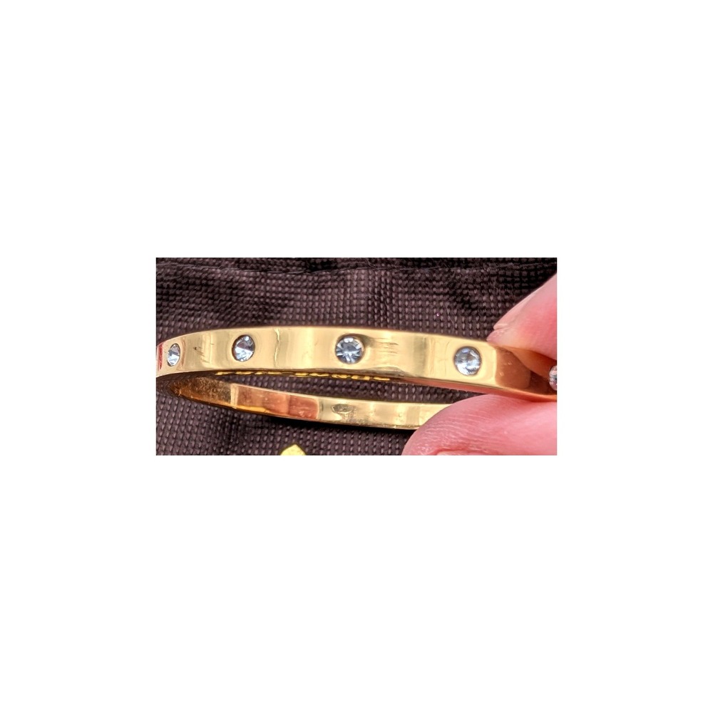 Kate Spade Gold Tone Crystal Hinged Bangle Bracelet with Dust Bag - Picture 3 of 6